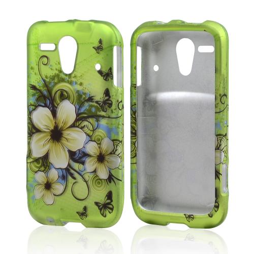 White Hawaiian Flowers on Green Rubberized Hard Case for Kyocera Hydro Edge