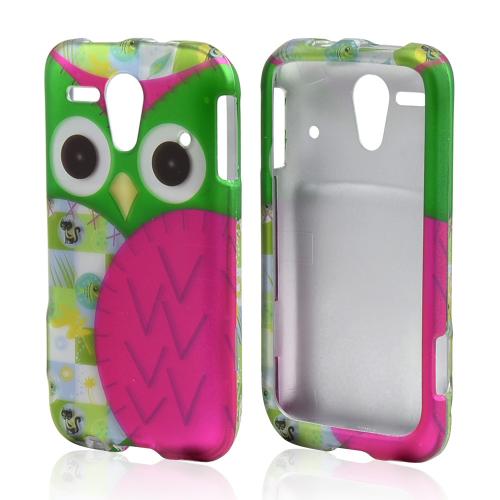 Hot Pink/ Green Owl Rubberized Hard Case for Kyocera Hydro Edge