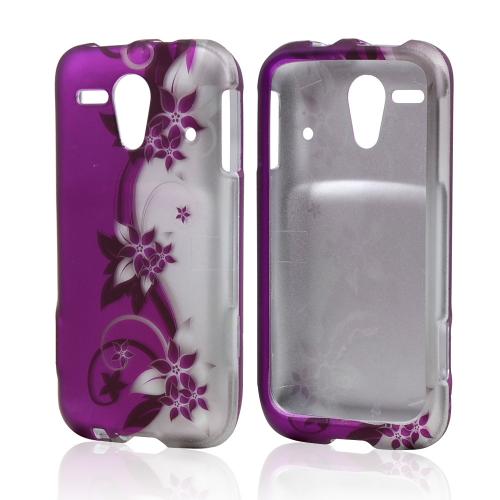 Purple Vines/ Flowers on Silver Rubberized Hard Case for Kyocera Hydro Edge