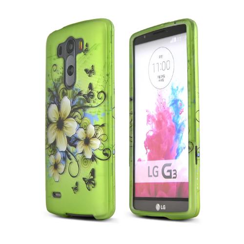 White Hawaiian Flowers on Green LG G3 Matte Rubberized Hard Case Cover; Perfect fit as Best Coolest Design Plastic Cases