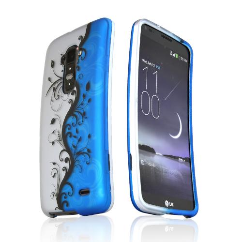 Black Vines on Silver/ Blue Rubberized Hard Case for LG G Flex