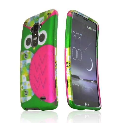 Hot Pink / Green Owl Rubberized Hard Case for LG G Flex