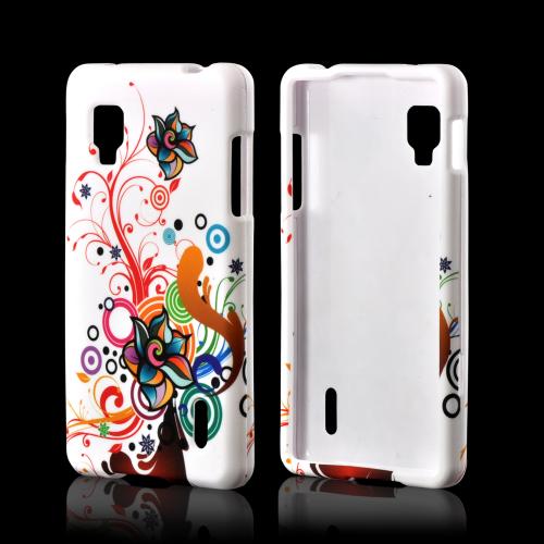 Autumn Floral Burst on White Rubberized Hard Case for LG Optimus G (Sprint)