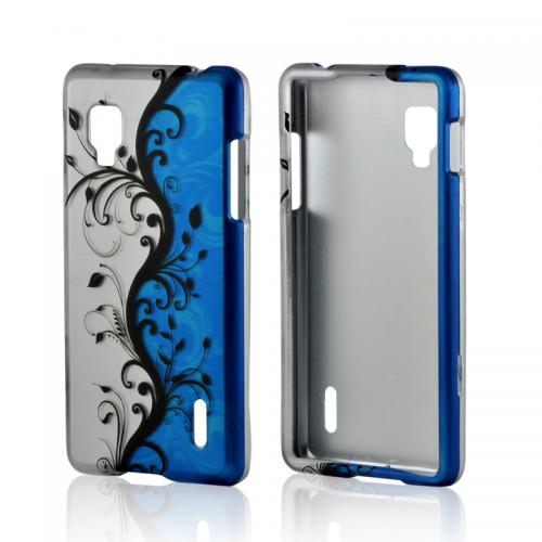 Black Vines on Silver/ Blue Rubberized Hard Case for LG Optimus G (Sprint)