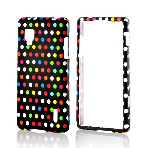 Rainbow Polka Dots on Black Rubberized Hard Case for LG Optimus G (Sprint)