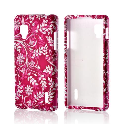 White Flowers & Vines on Purple Rubberized Hard Case for LG Optimus G (Sprint)