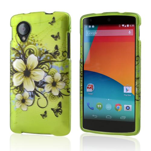 White Hawaiian Flowers on Green Rubberized Hard Case for LG Google Nexus 5