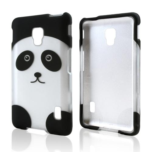 Silver/ Black Panda Bear Rubberized Hard Case for LG Optimus F6