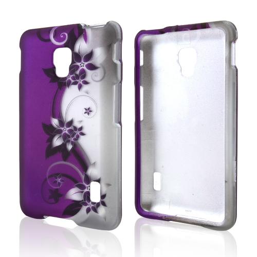 Black Vines on Purple/ Silver Rubberized Hard Case for LG Optimus F6