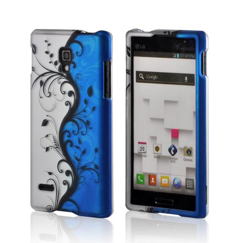 Black Vines on Silver/ Blue Rubberized Hard Case for LG Optimus L9