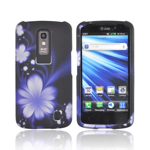 LG Nitro HD Rubberized Hard Case - Purple Flowers on Black