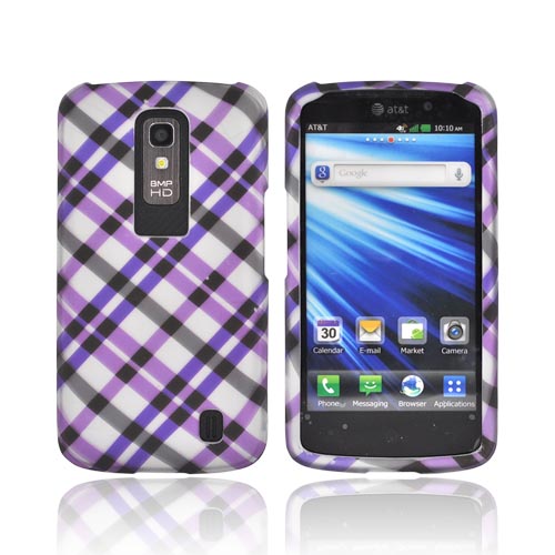 LG Nitro HD Rubberized Hard Case - Purple/ Gray Plaid on Silver