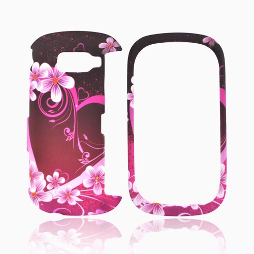 LG Octane VN530 Rubberized Hard Case - Pink Heart and Flowers