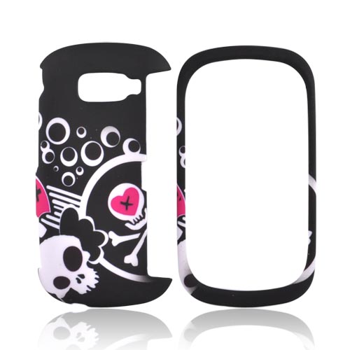 LG Octane VN530 Rubberized Hard Case - White Skull And Pink Heart On Black