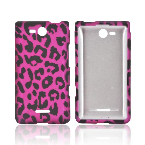 LG Lucid 4G Rubberized Hard Case - Hot Pink/ Black Leopard