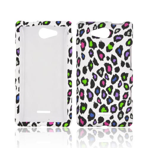 LG Lucid 4G Rubberized Hard Case - Rainbow Leopard on White