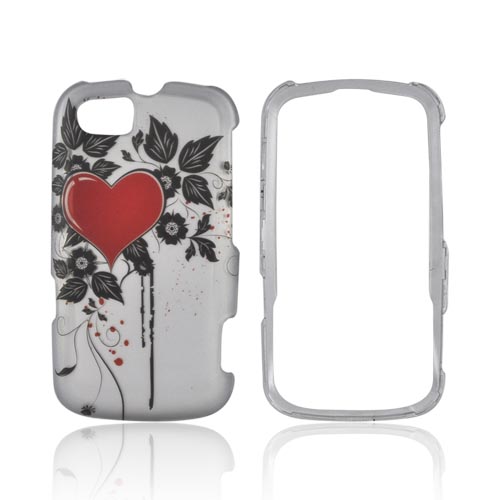 Motorola Admiral Rubberized Hard Case - Red Heart & Leaves on Silver