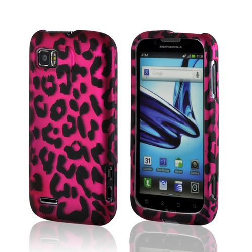 Hot Pink/ Black Leopard Rubberized Hard Case for Motorola Atrix 2