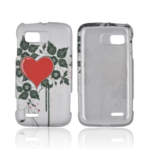 Motorola Atrix 2 Rubberized Hard Case - Red Heart w/ Green Leaves on Silver