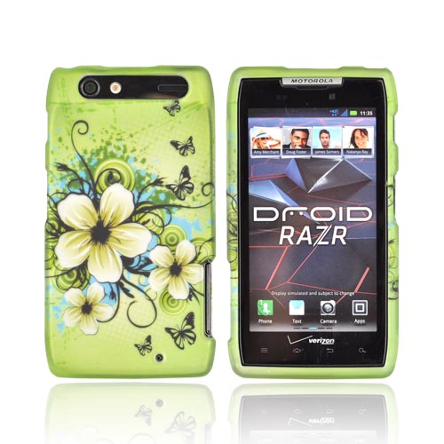 Motorola Droid RAZR Rubberized Hard Case - White Hawaiian Flowers on Green