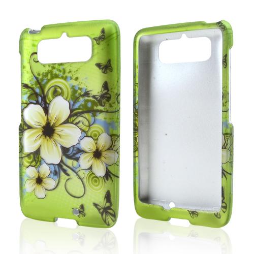 White Hawaiian Flowers on Green Rubberized Hard Case for Motorola Droid Mini