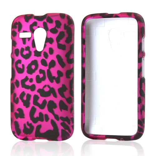 Black Leopard on Hot Pink Rubberized Hard Case for Motorola Moto G