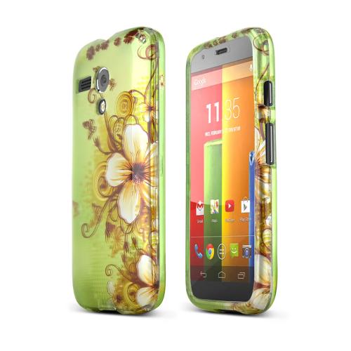 White Hawaiian Flowers on Green Rubberized Hard Case for Motorola Moto G