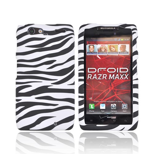 Motorola Droid RAZR MAXX Rubberized Hard Case - Black/ White Zebra