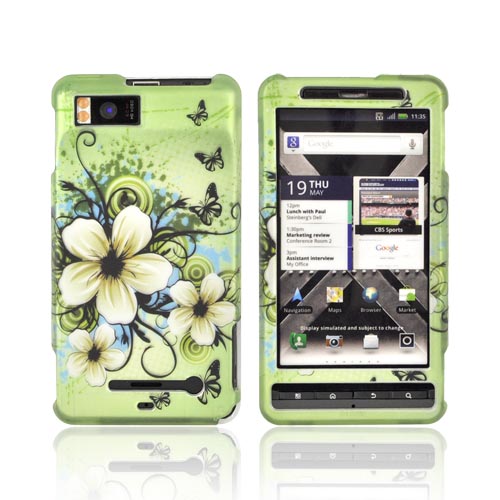 Motorola Droid X MB810/ X2 Rubberized Hard Case - White Hawaiian Flowers on Green