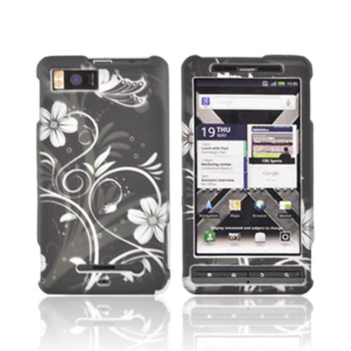 Motorola Droid X MB810/ X2 Rubberized Hard Case - White Butterfly & Flowers on Black Motorola Droid X MB810/ X2 Rubberized Hard Case - White Butterfly & Flowers on Black