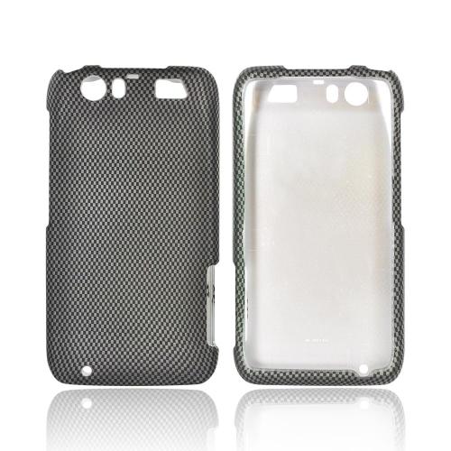 Motorola Atrix HD Rubberized Hard Case - Black/ Gray Carbon Fiber Design