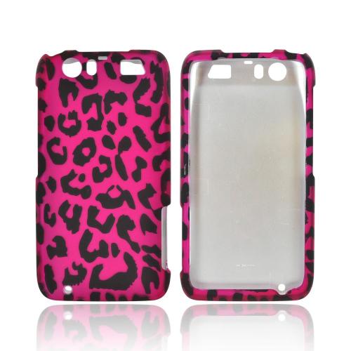 Motorola Atrix HD Rubberized Hard Case - Hot Pink/ Black Leopard