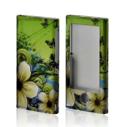 White Hawaiian Flowers on Green Rubberized Hard Case for Apple iPod Nano 7