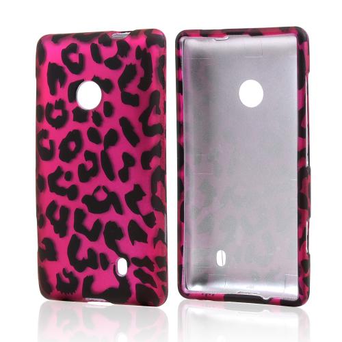 Black Leopard on Hot Pink Rubberized Hard Case for Nokia Lumia 521