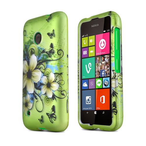 White Hawaiian Flowers on Green Nokia Lumia 530 Matte Rubberized Hard Case Cover