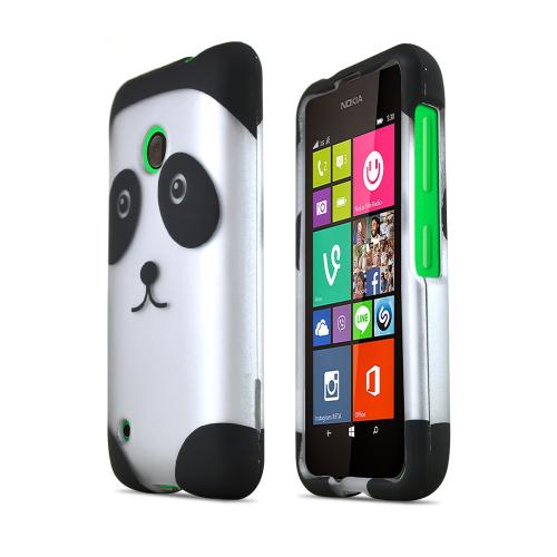 Silver/ Black Panda Bear Nokia Lumia 530 Matte Rubberized Hard Case Cover