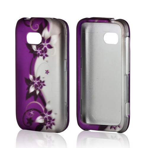 Purples Vines/ Flowers on Silver Rubberized Hard Case for Nokia Lumia 822