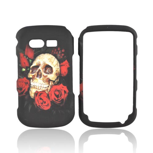 Pantech Caper Rubberized Hard Case - Skull & Roses on Black