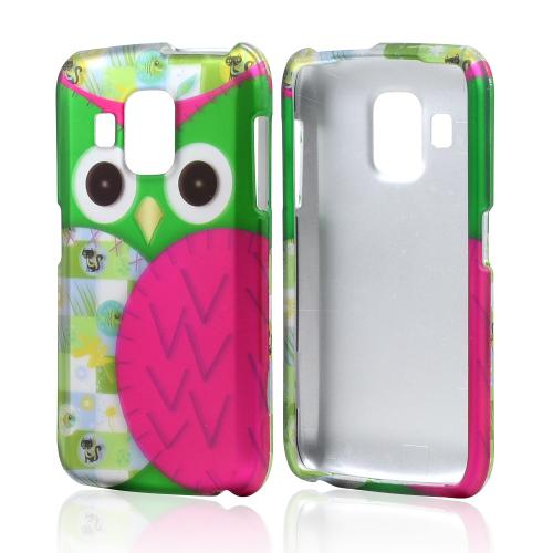 Hot Pink/ Green Owl Rubberized Hard Case for Pantech Perception