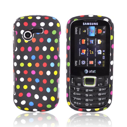 Samsung Evergreen A667 Rubberized Hard Case - Colorful Dots on Black