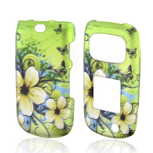 White Hawaiian Flowers on Green Rubberized Hard Case for Samsung Rugby 3