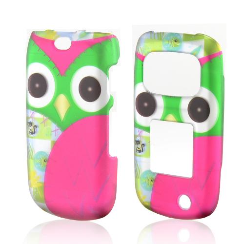 Hot Pink/ Green Owl Rubberized Hard Case for Samsung Rugby 3