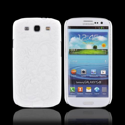Samsung Galaxy S3 Rubberized Hard Case w/ 3D Texture - White Roses & Vines