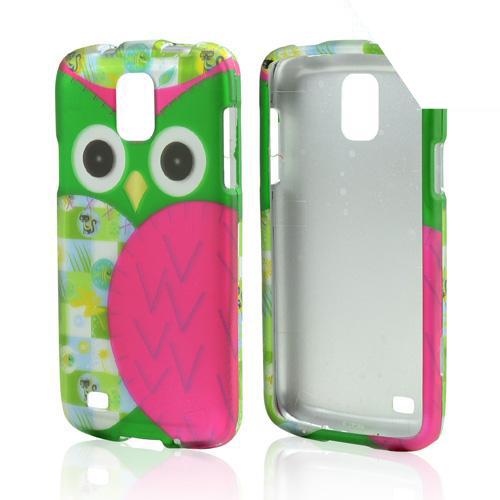 Hot Pink / Green Owl Rubberized Hard Case for Samsung Galaxy S4 Active