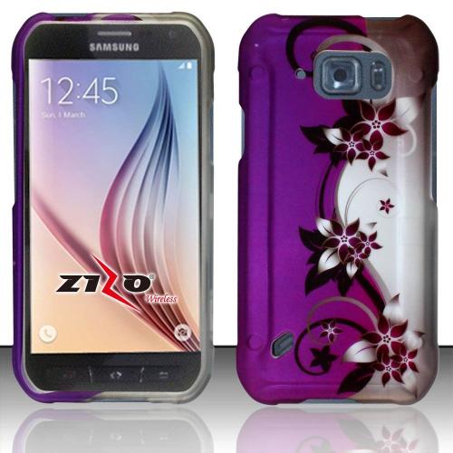 Purple Vines/ Flowers on Silver Rubberized Hard Case for Samsung Galaxy S4 Active