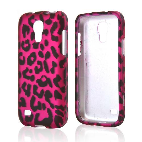Black Leopard on Hot Pink Rubberized Hard Case for Samsung Galaxy S4 Mini