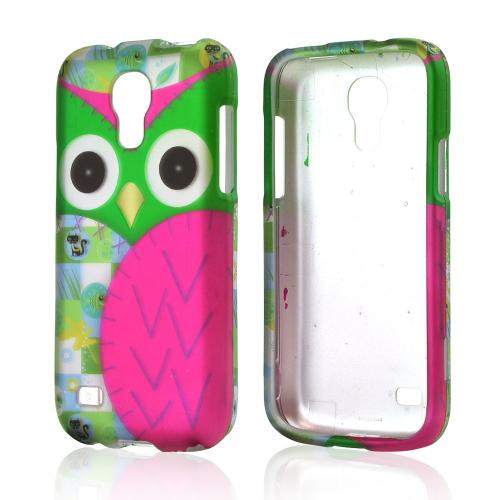 Hot Pink / Green Owl Rubberized Hard Case for Samsung Galaxy S4 Mini
