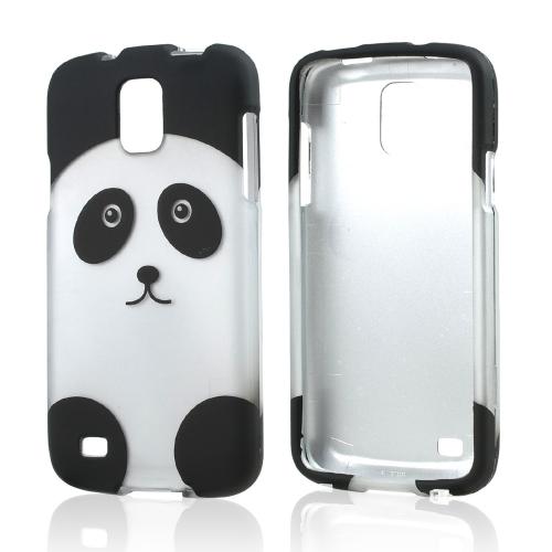 Silver/ Black Panda Bear Rubberized Hard Case for Samsung Galaxy S4 Active