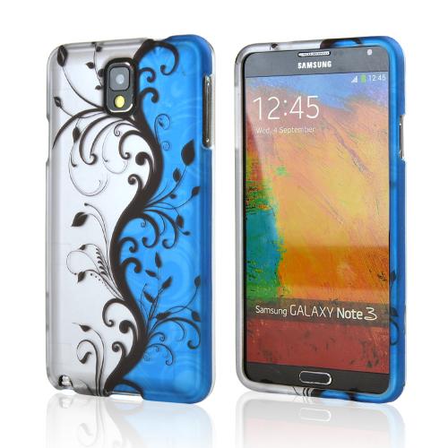 Black Vines on Silver/ Blue Rubberized Hard Case for Samsung Galaxy Note 3