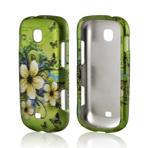 White Hawaiian Flowers on Green Rubberized Hard Case for Samsung Galaxy Stellar
